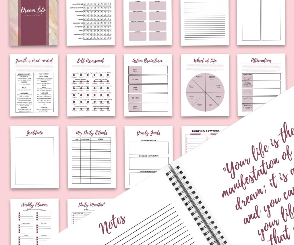 Manifestation Dream life Journal 8.5×11″ Canva Editable 60 Templates, Canva KDP editable interior workbook, digital and printable.