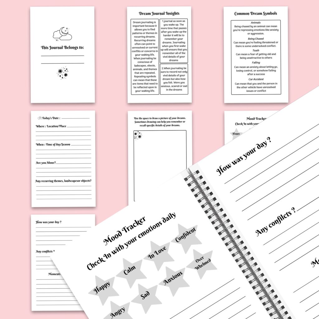 Dream Journal 7 Editable Canva Templates for Journal, Canva KDP dream logbook editable interior 6×9″ low content book