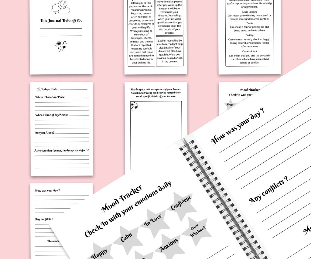 Dream Journal 7 Editable Canva Templates for Journal, Canva KDP dream logbook editable interior 6×9″ low content book