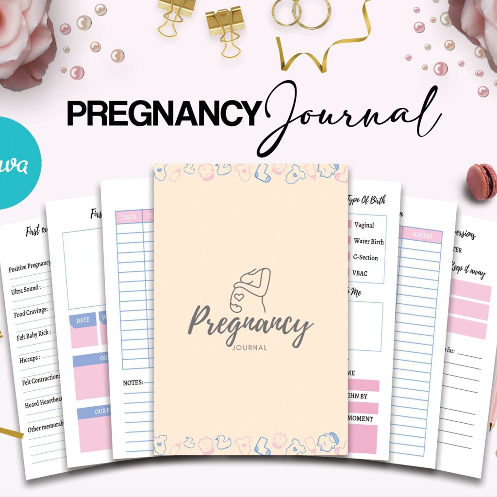 Pregnancy journal 17 Editable Templates for Journal, Canva KDP Planner editable interior