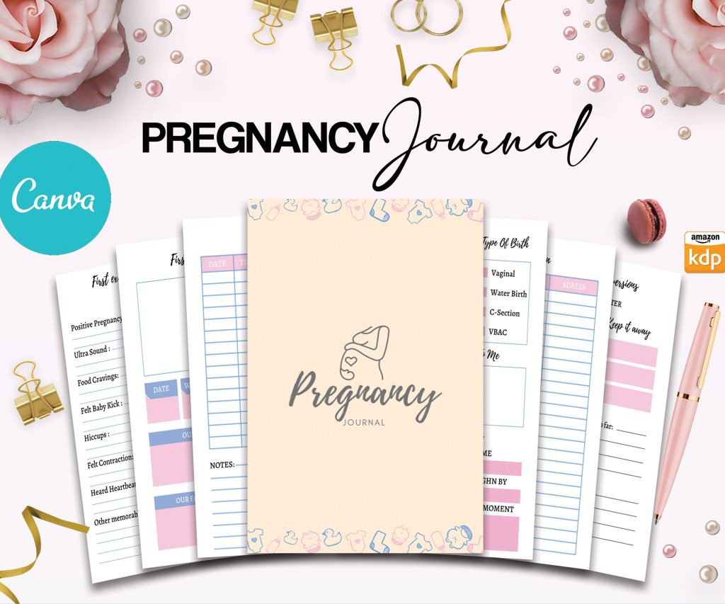 Pregnancy journal 17 Editable Templates for Journal, Canva KDP Planner editable interior