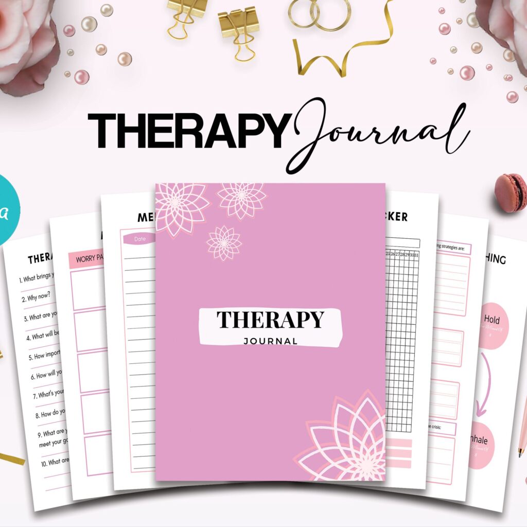 Therapy Journal with questions workbook 8.5×11″ Canva Editable 30 Templates, Canva KDP editable interior, digital and printable.Mental
