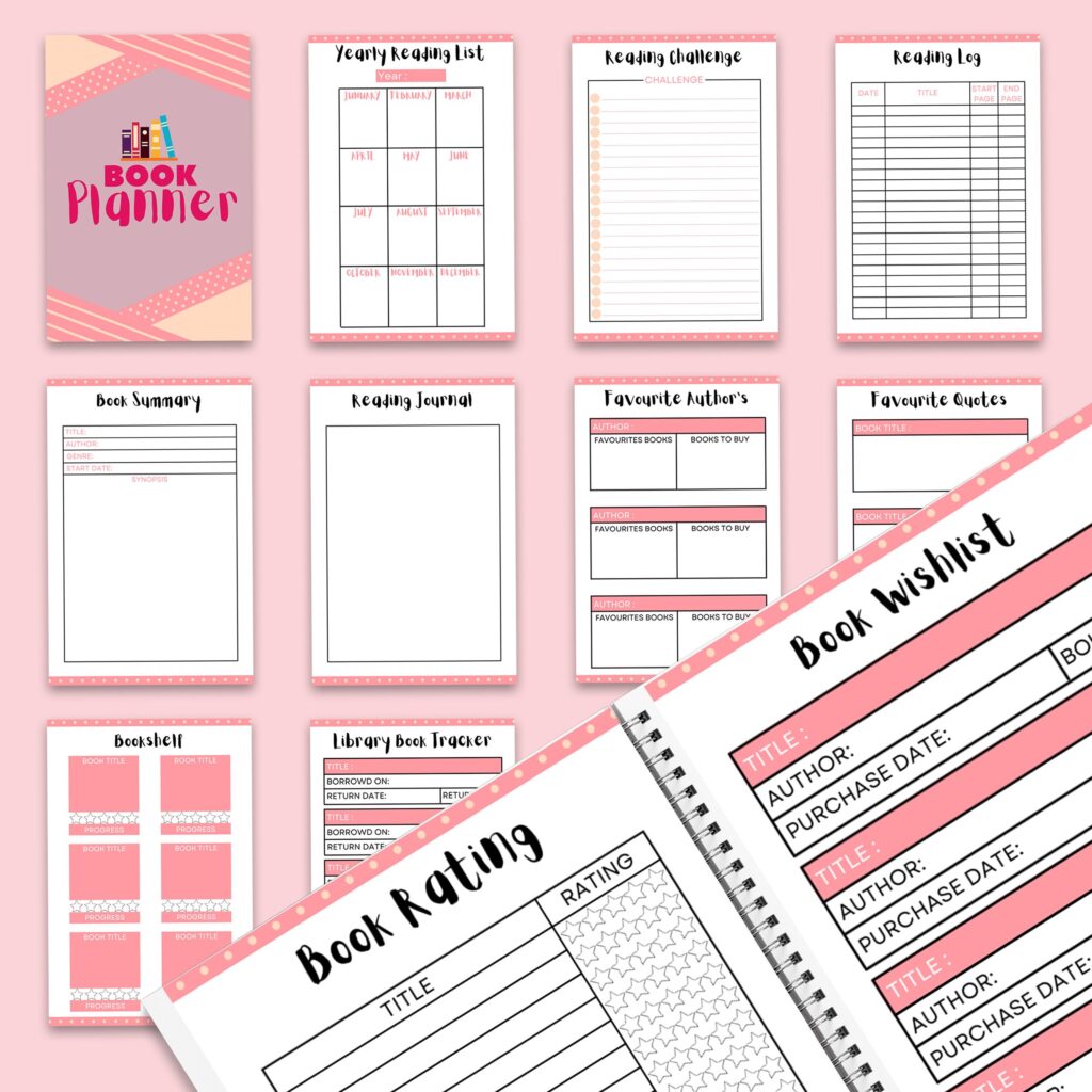 Book Planner / logbook 12 Editable Templates for Journal, Canva KDP Planner editable interior
