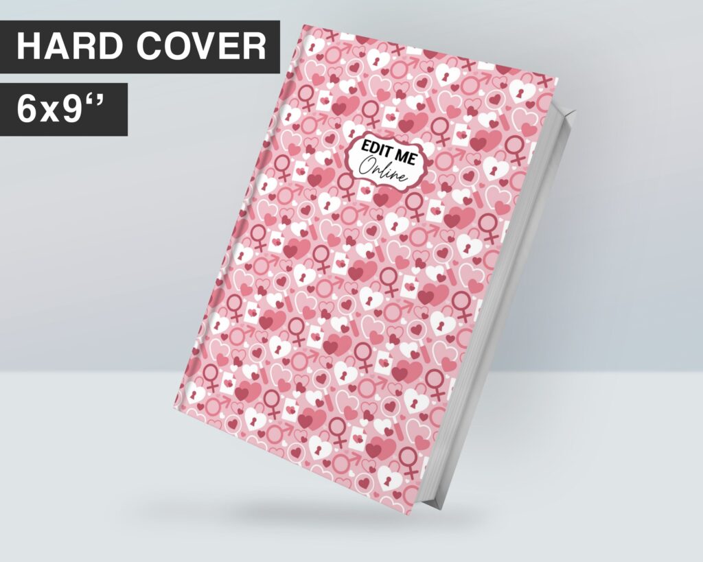3 Hearth Pattern pink girl Hardcover Template Canva Editable For Notebook, Journal, Hard Covers, Canva template For KDP Cover 6×9″ 120 pages