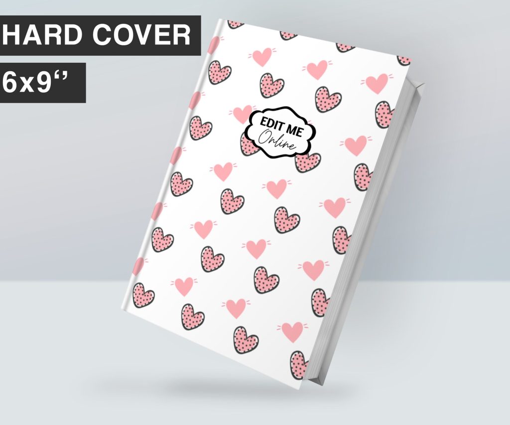Hearth Pattern pink girl Hardcover Template Canva Editable For Notebook, Journal, Hard Covers, Canva template For KDP Cover 6×9″ 120 pages