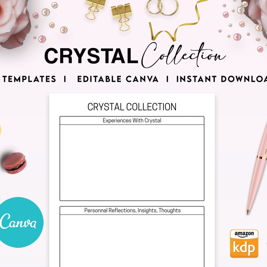 Stone Mineral Crystal Journal 6×9″ Canva 5 Editable Templates, Canva KDP Kids editable interior digital and printable