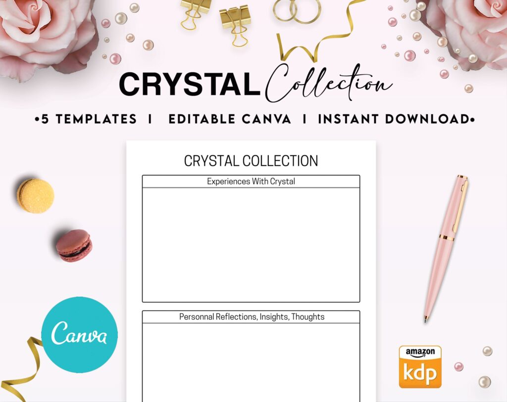 Stone Mineral Crystal Journal 6×9″ Canva 5 Editable Templates, Canva KDP Kids editable interior digital and printable