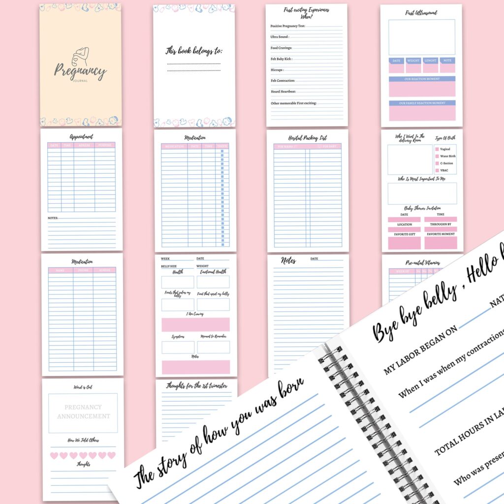 Pregnancy journal 17 Editable Templates for Journal, Canva KDP Planner editable interior