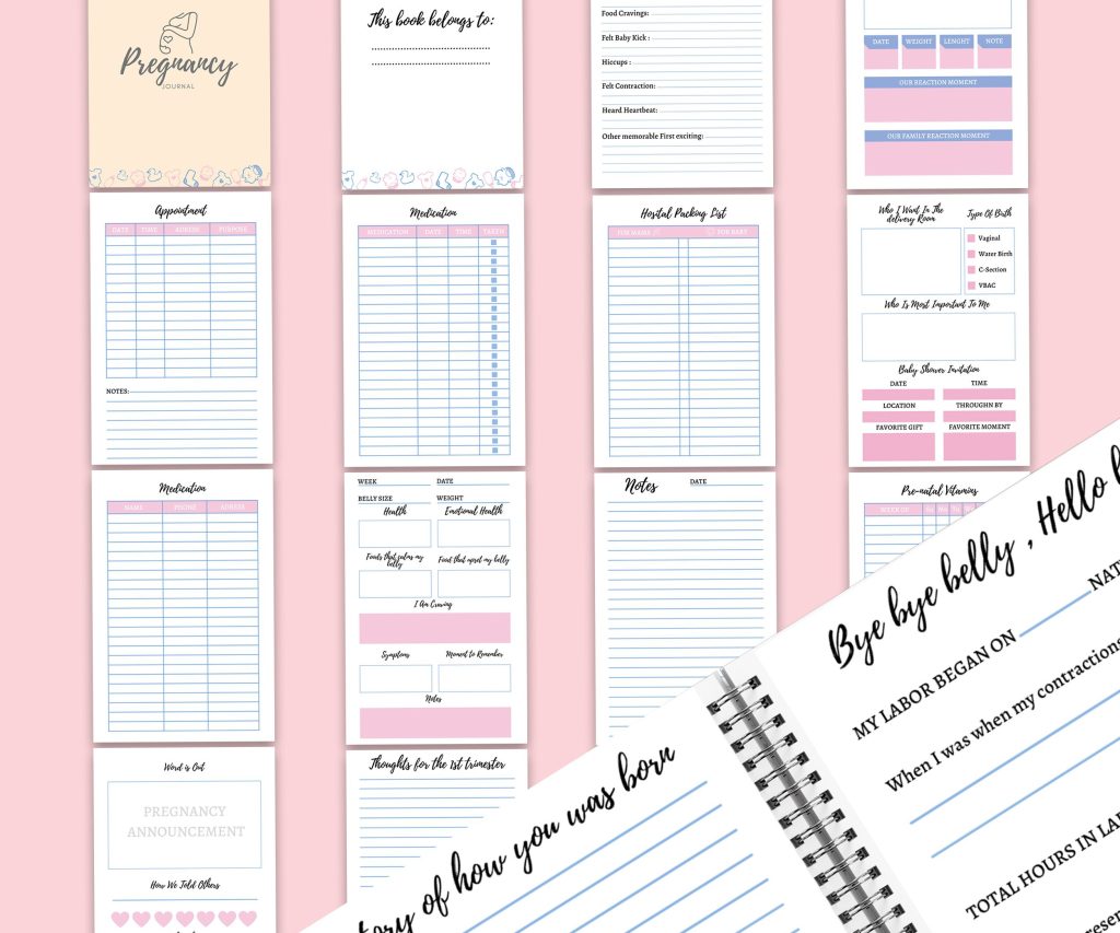 Pregnancy journal 17 Editable Templates for Journal, Canva KDP Planner editable interior