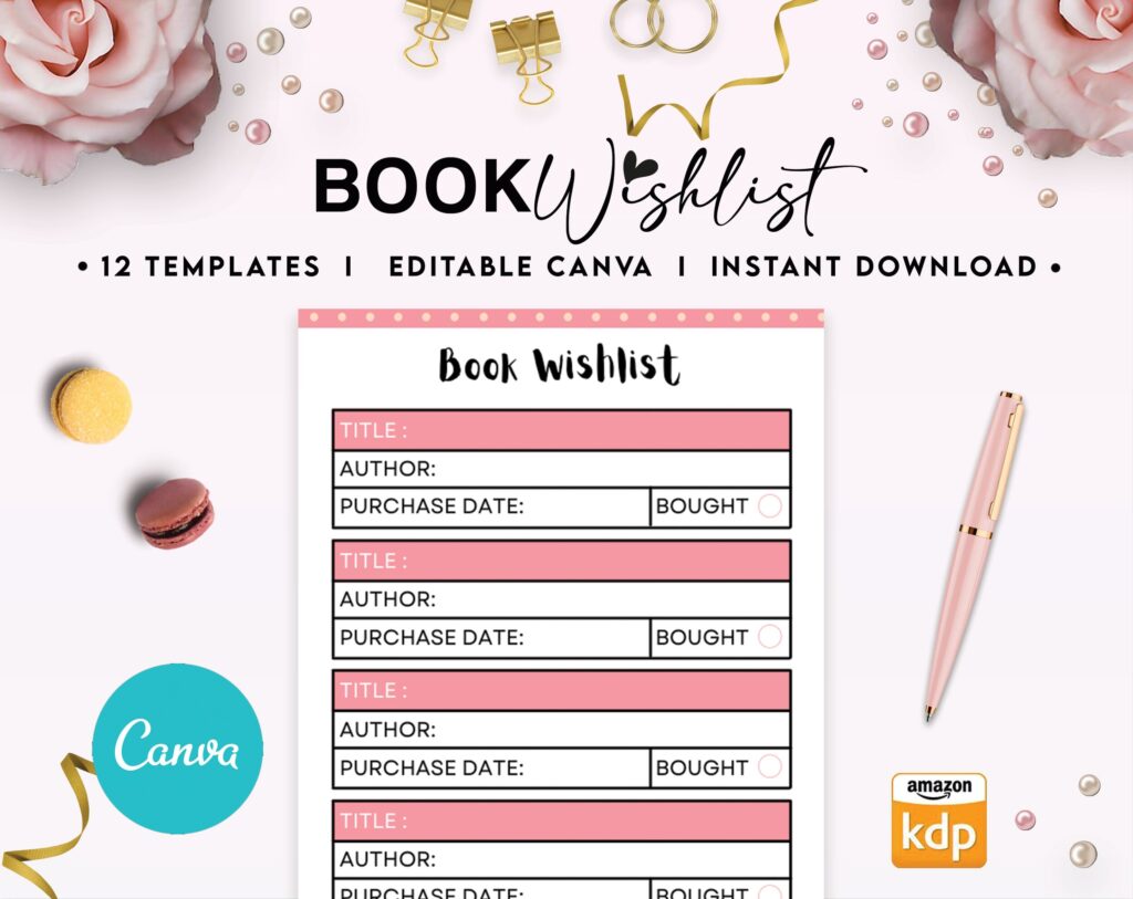 Book Planner / logbook 12 Editable Templates for Journal, Canva KDP Planner editable interior