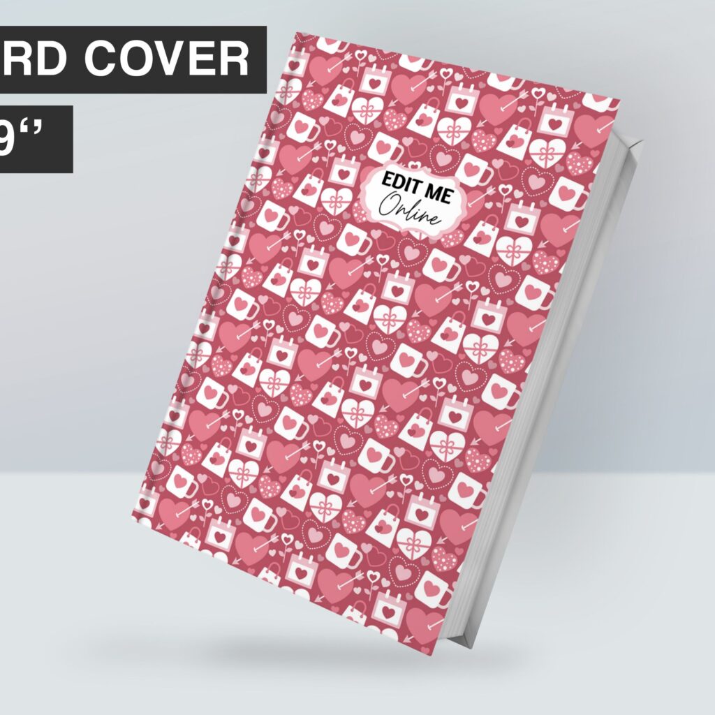 3 Hearth Pattern pink girl Hardcover Template Canva Editable For Notebook, Journal, Hard Covers, Canva template For KDP Cover 6×9″ 120 pages