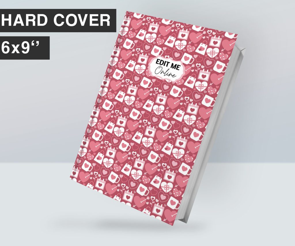 3 Hearth Pattern pink girl Hardcover Template Canva Editable For Notebook, Journal, Hard Covers, Canva template For KDP Cover 6×9″ 120 pages