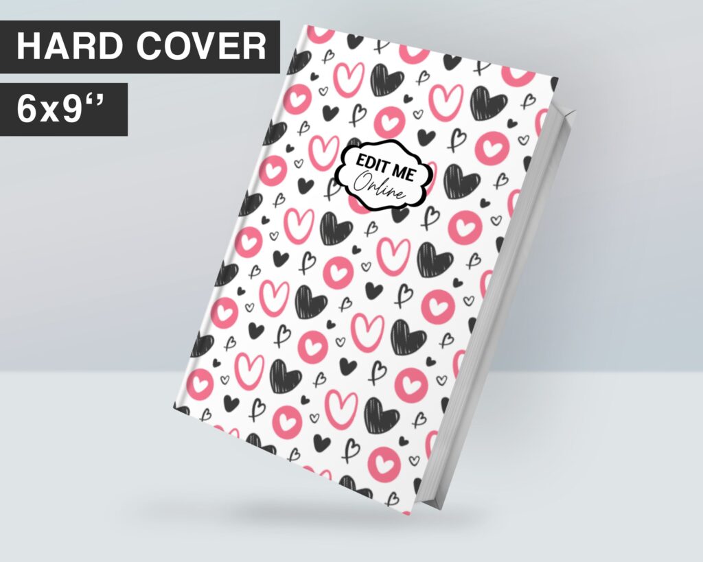 Hearth Pattern pink girl Hardcover Template Canva Editable For Notebook, Journal, Hard Covers, Canva template For KDP Cover 6×9″ 120 pages