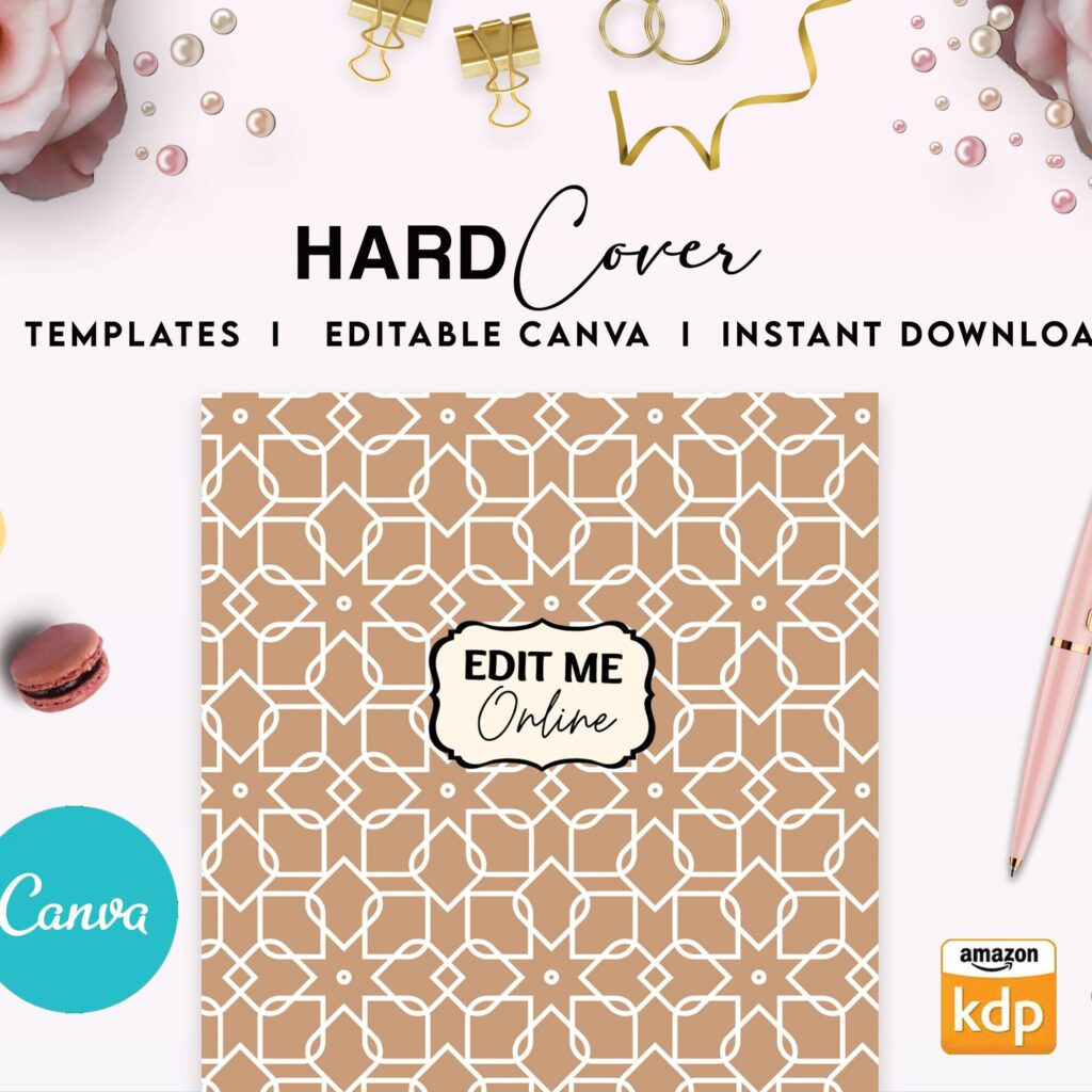 7 Arabic Pattern Hardcover Template Canva Editable For Notebook, Journal, Novel, Hard Covers, Canva template For KDP Cover 6×9″ 120 pages