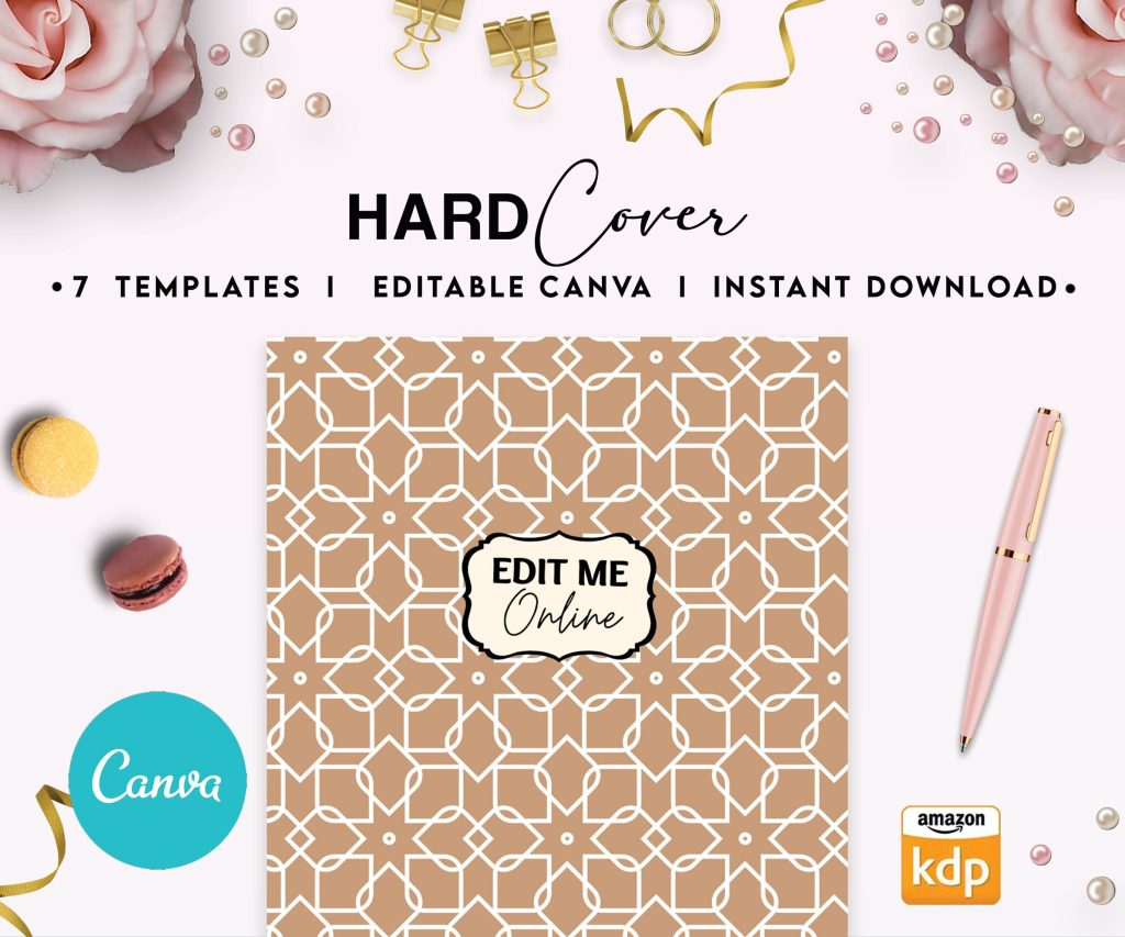 7 Arabic Pattern Hardcover Template Canva Editable For Notebook, Journal, Novel, Hard Covers, Canva template For KDP Cover 6×9″ 120 pages