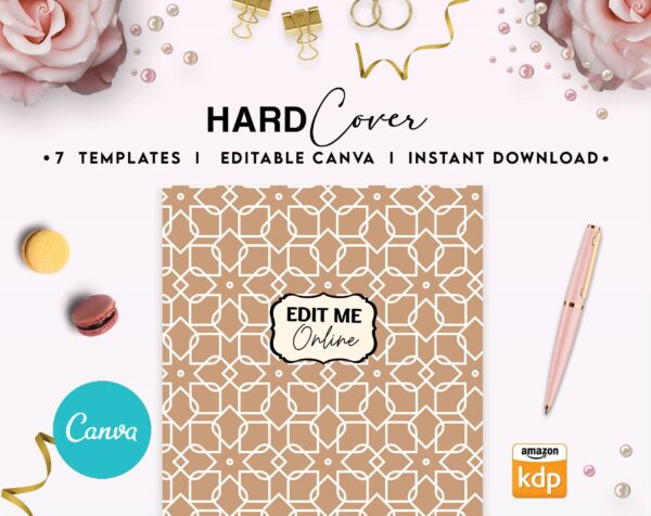 7 Arabic Pattern Hardcover Template Canva Editable For Notebook, Journal, Novel, Hard Covers, Canva template For KDP Cover 6×9″ 120 pages