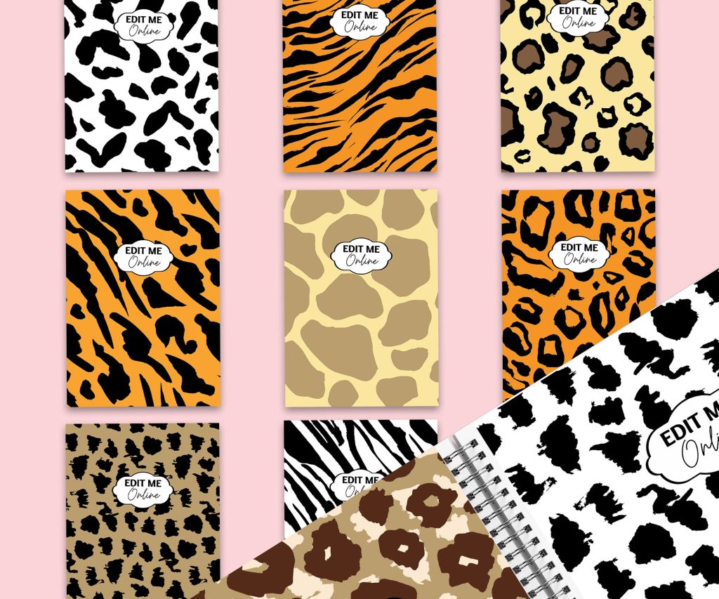 Safari African Animal Pattern Hardcover Template Canva Editable For Notebook, Journal, Hard Covers, Canva For KDP Cover 6×9″ 120 pages