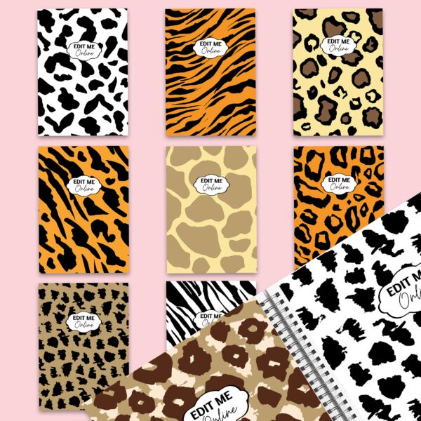 Safari African Animal Pattern Hardcover Template Canva Editable For Notebook, Journal, Hard Covers, Canva For KDP Cover 6x9" 120 pages