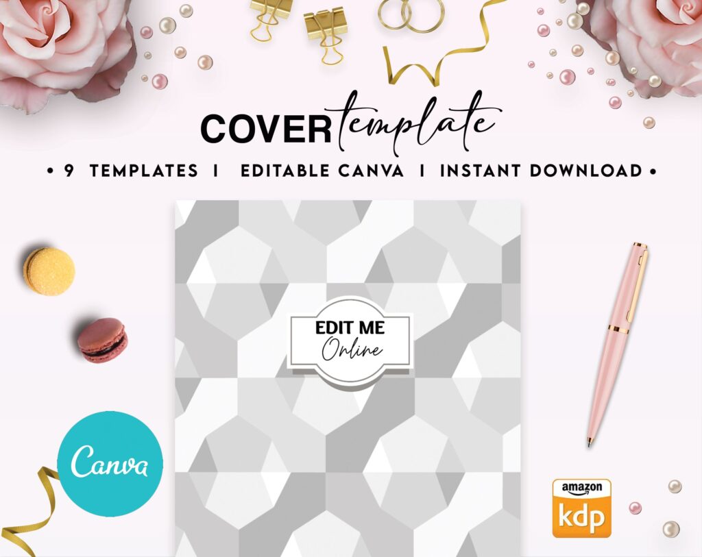 9 Pattern Hardcover Template Canva Editable For Notebook, Journal, Novel, Hard Covers, Canva template For KDP Cover 6×9″ 120 pages