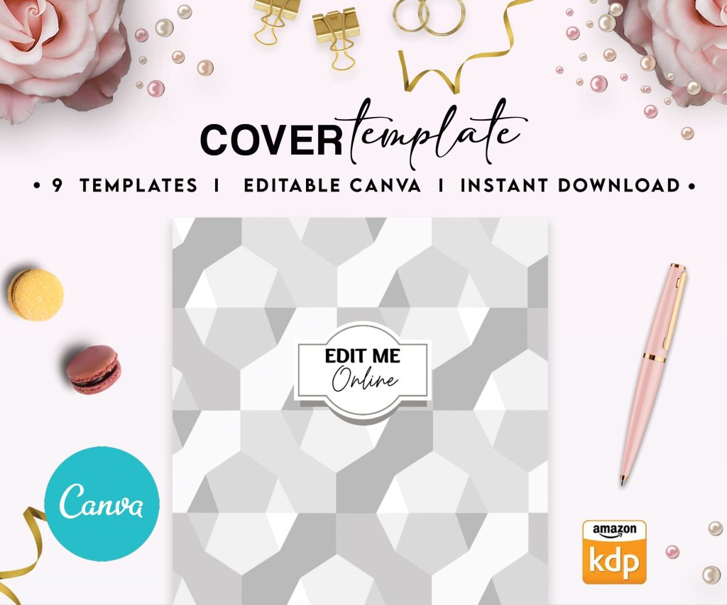 9 Pattern Hardcover Template Canva Editable For Notebook, Journal, Novel, Hard Covers, Canva template For KDP Cover 6×9″ 120 pages