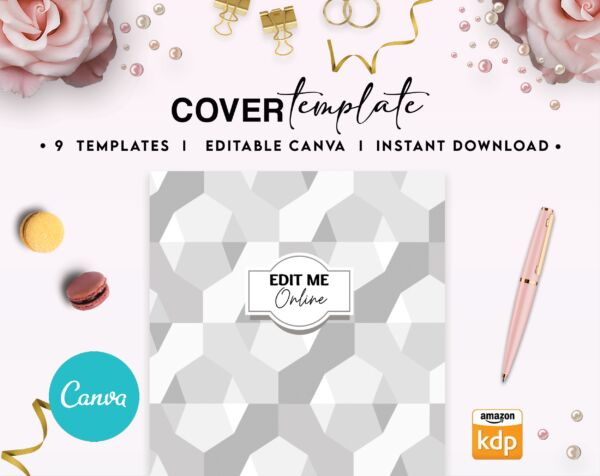 9 Pattern Hardcover Template Canva Editable For Notebook, Journal, Novel, Hard Covers, Canva template For KDP Cover 6x9" 120 pages