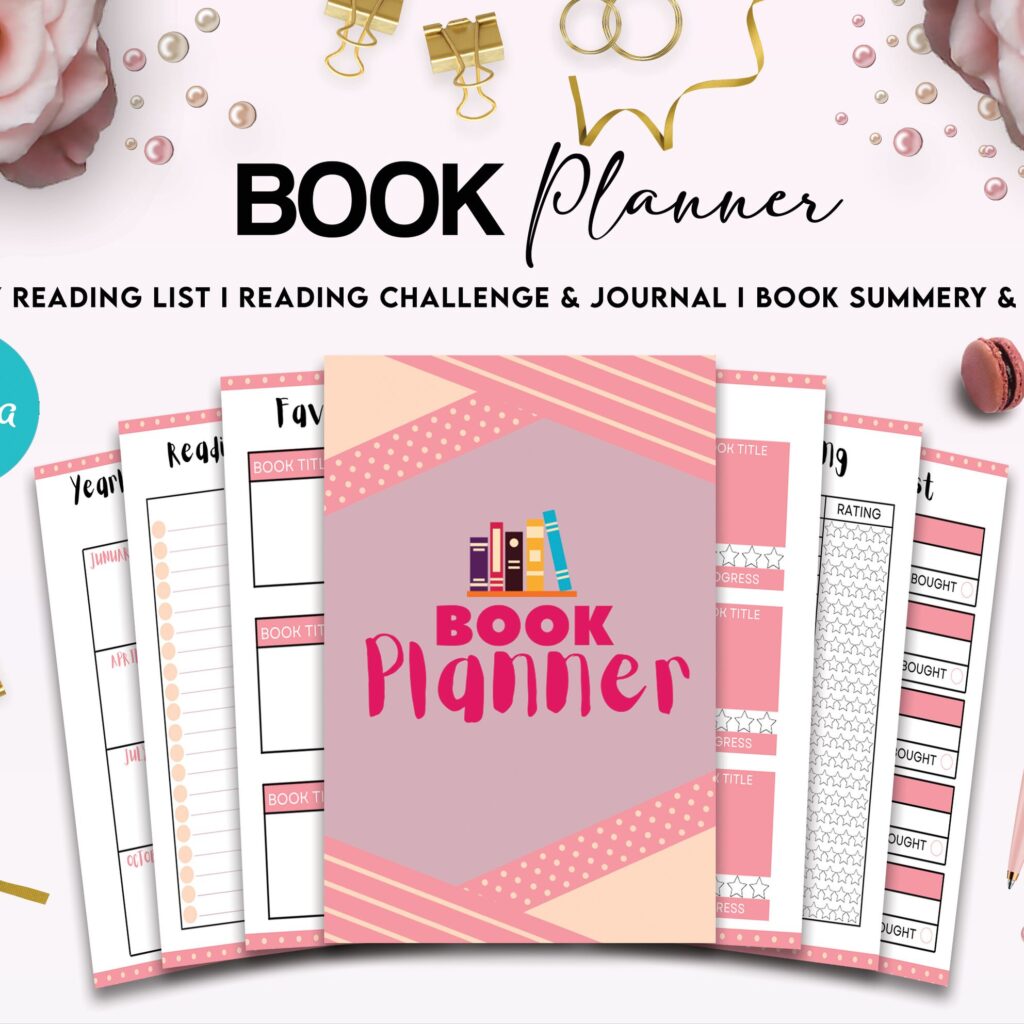 Book Planner / logbook 12 Editable Templates for Journal, book reading planner, Canva KDP Planner editable interior
