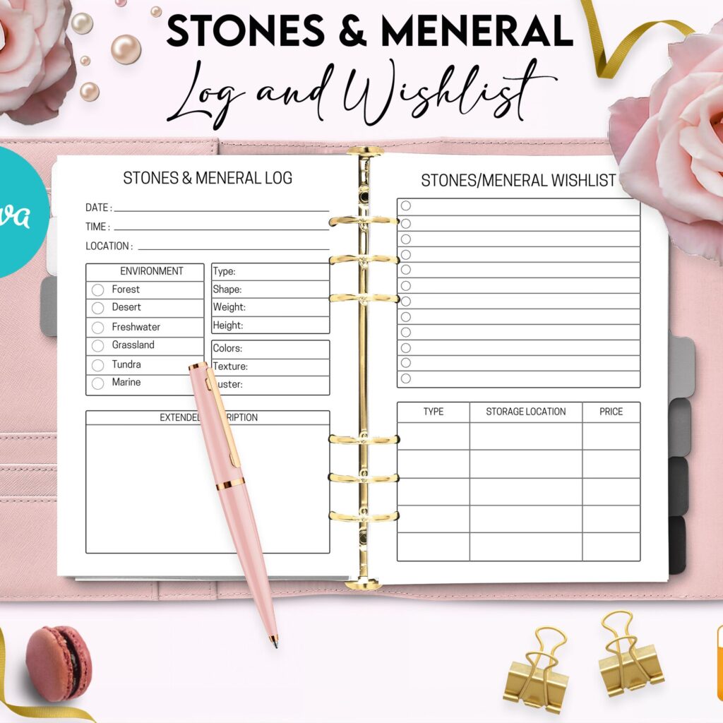 Stone Mineral Crystal Journal 6×9″ Canva 5 Editable Templates, Canva KDP Kids editable interior digital and printable