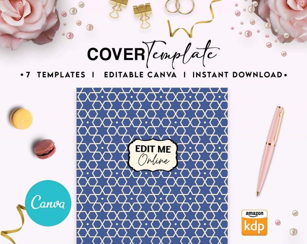Arabic Pattern Book Cover Template Bundle Canva Editable For Notebook Journal Binder Covers, Canva template For KDP Cover 6×9″ 120 pages