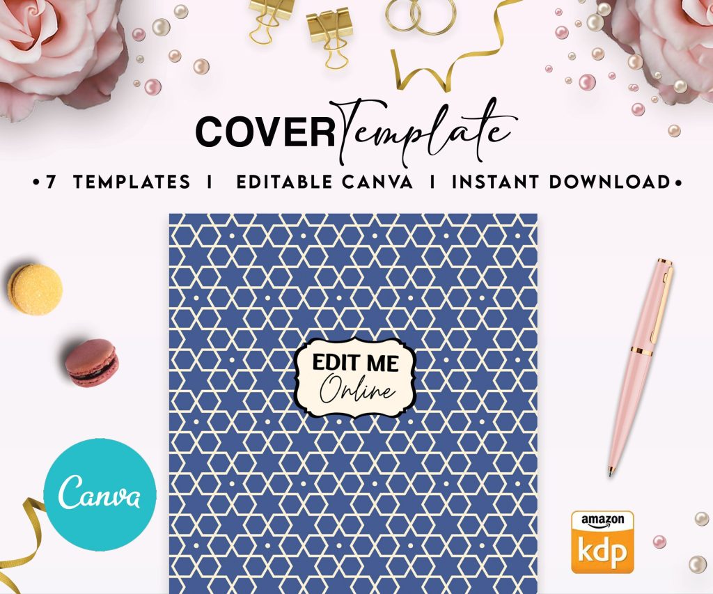 Arabic Pattern Book Cover Template Bundle Canva Editable For Notebook Journal Binder Covers, Canva template For KDP Cover 6×9″ 120 pages