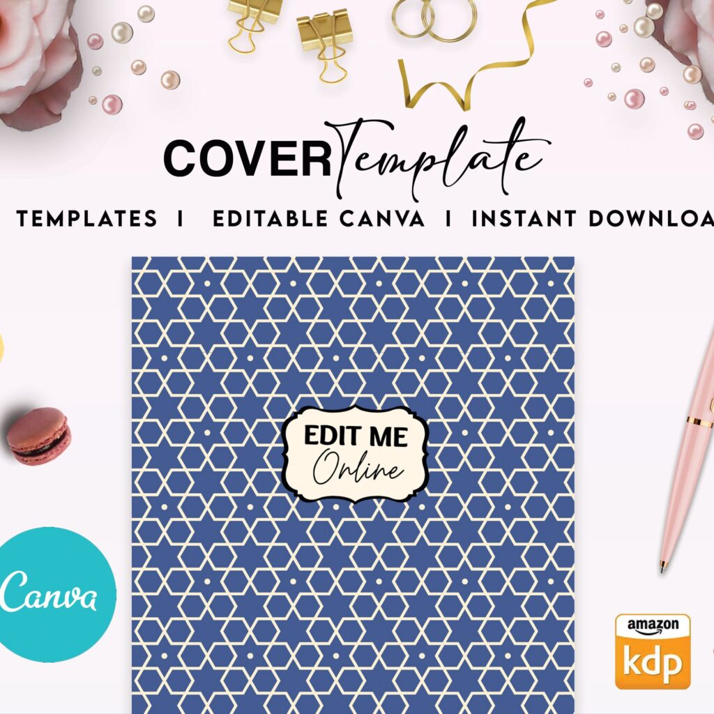 7 Arabic Pattern Hardcover Template Canva Editable For Notebook, Journal, Novel, Hard Covers, Canva template For KDP Cover 6×9″ 120 pages