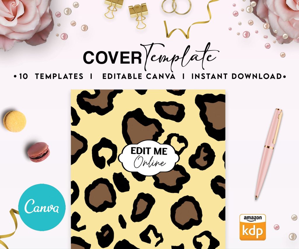 Safari African Animal Pattern Hardcover Template Canva Editable For Notebook, Journal, Hard Covers, Canva For KDP Cover 6×9″ 120 pages