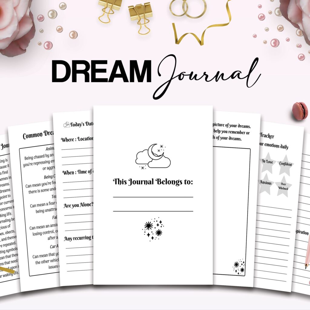 Dream Journal 7 Editable Canva Templates for Journal, Canva KDP dream logbook editable interior 6×9″ low content book
