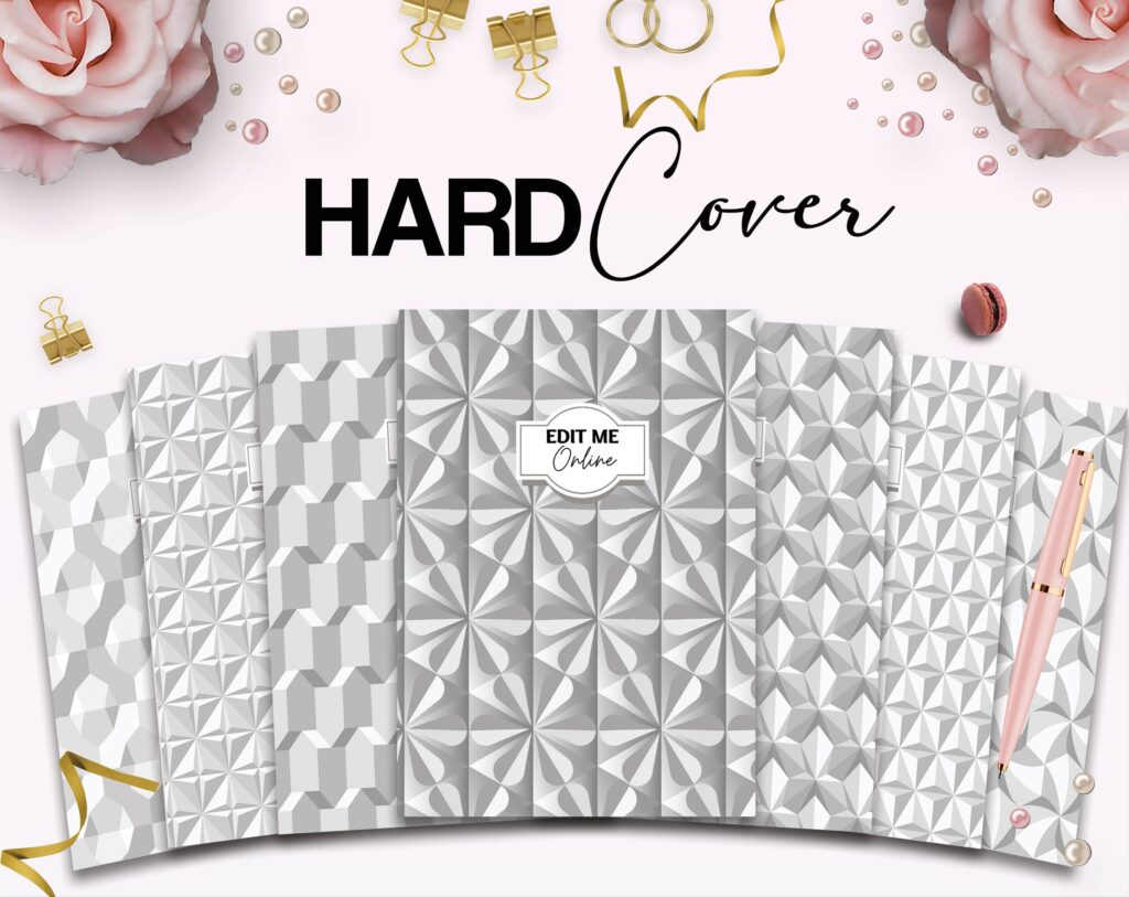9 Pattern Hardcover Template Canva Editable For Notebook, Journal, Novel, Hard Covers, Canva template For KDP Cover 6×9″ 120 pages