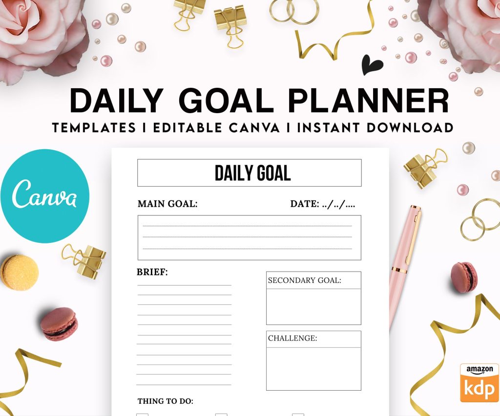 Canva Daily Goal Planner 5 Templates for Journal, Canva KDP Planner editable interiors Bundle COMMERCIAL USE