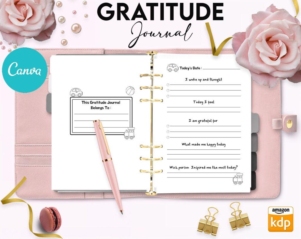 Gratitude Journal for kids 6×9″ Canva Editable Template, Canva KDP Kids editable interior digital and printable,