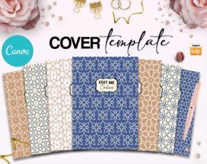 Arabic Pattern Book Cover Template Bundle Canva Editable For Notebook Journal Binder Covers, Canva template For KDP Cover 6x9" 120 pages
