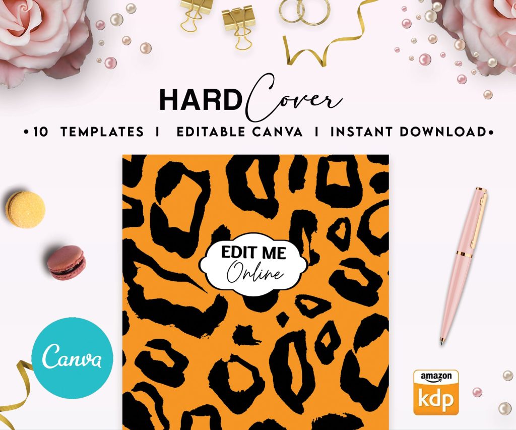 Safari African Animal Pattern Hardcover Template Canva Editable For Notebook, Journal, Hard Covers, Canva For KDP Cover 6×9″ 120 pages