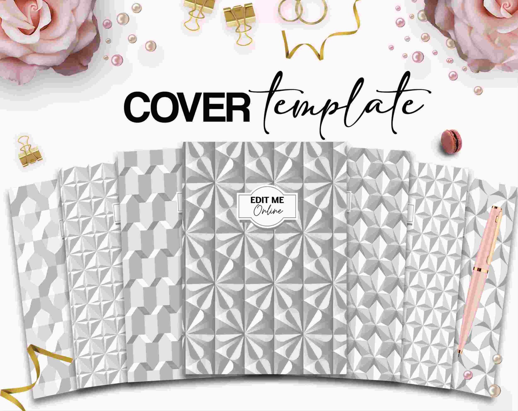 Pattern Book Cover Template Bundle Canva Editable For Notebook Journal
