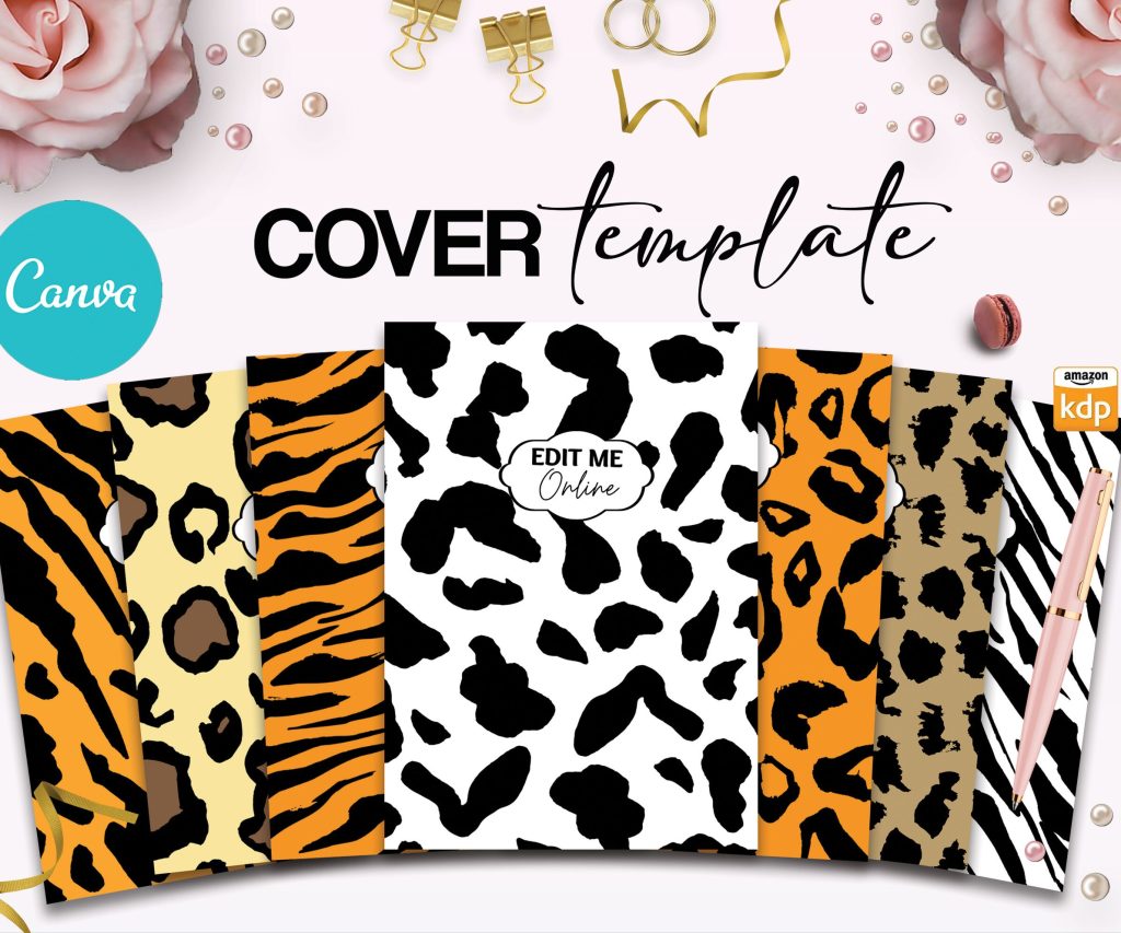 Safari African Animal Book Cover Template Bundle Canva Editable For Notebook Journal Binder Covers, Canva For KDP Cover 6×9″ 120 pages