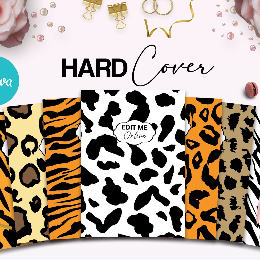 Safari African Animal Pattern Hardcover Template Canva Editable For Notebook, Journal, Hard Covers, Canva For KDP Cover 6×9″ 120 pages