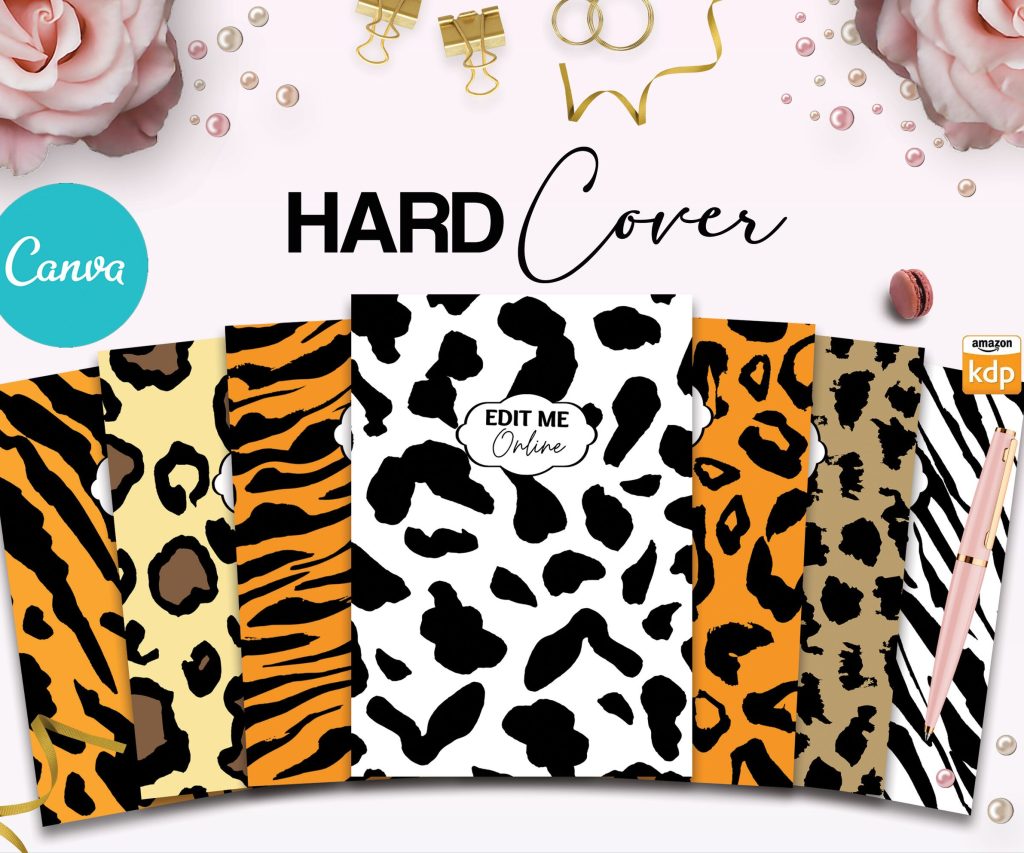 Safari African Animal Pattern Hardcover Template Canva Editable For Notebook, Journal, Hard Covers, Canva For KDP Cover 6×9″ 120 pages