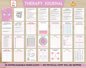Therapy Journal with questions workbook 8.5×11″ 30 Pages, KDP interior printable, Worksheet, Mental health anxiety, Depression, self-care ..