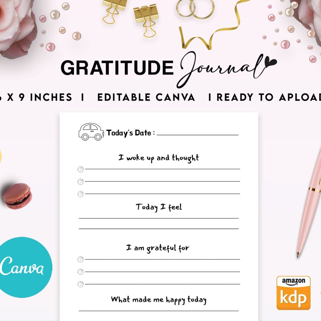 Gratitude Journal for kids 6×9″ Canva Editable Template, Canva KDP Kids editable interior digital and printable,
