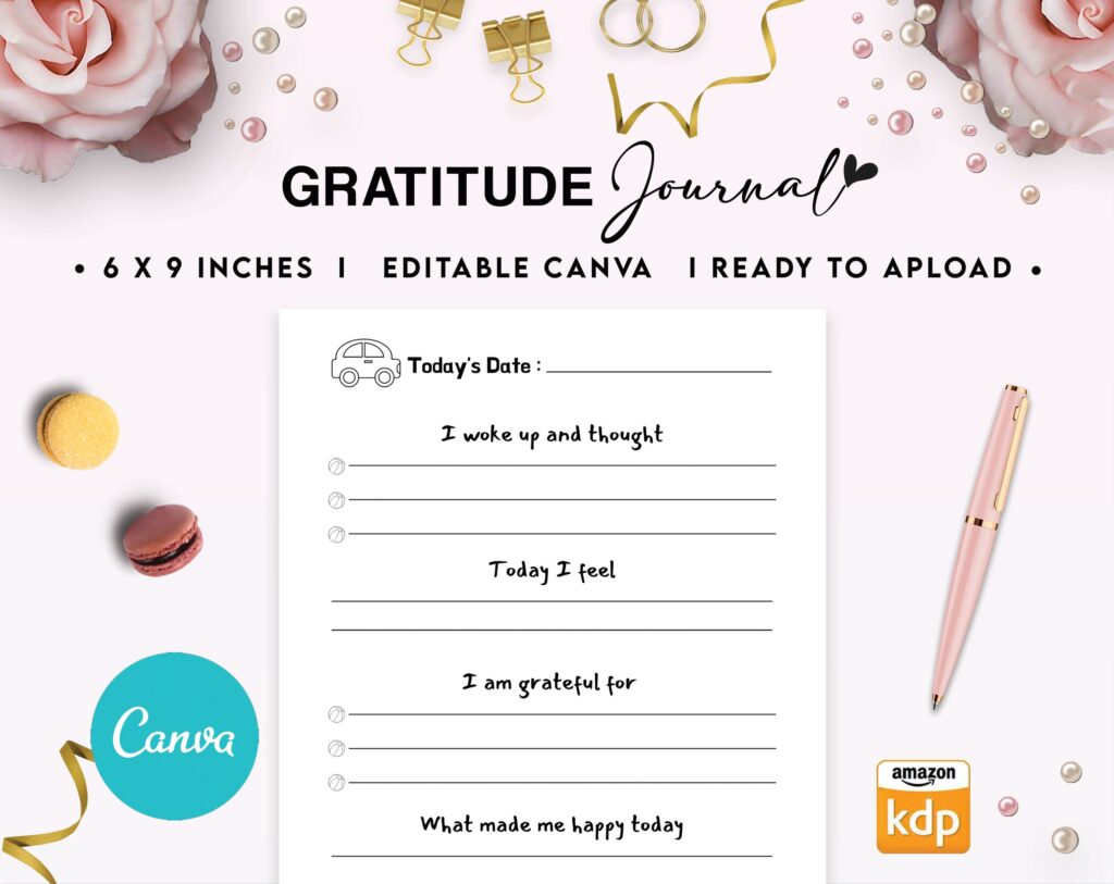 Gratitude Journal for kids 6×9″ Canva Editable Template, Canva KDP Kids editable interior digital and printable,