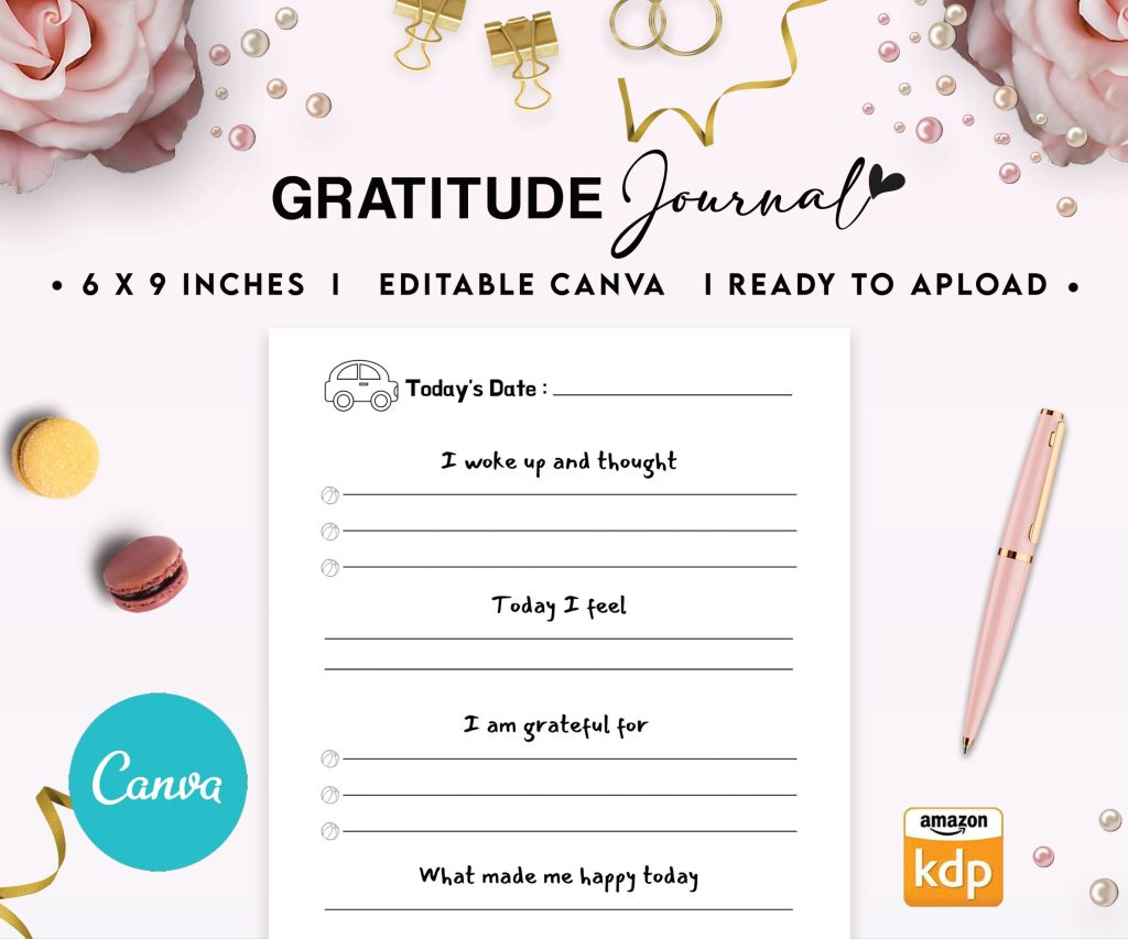 Gratitude Journal for kids 6×9″ Canva Editable Template, Canva KDP Kids editable interior digital and printable,