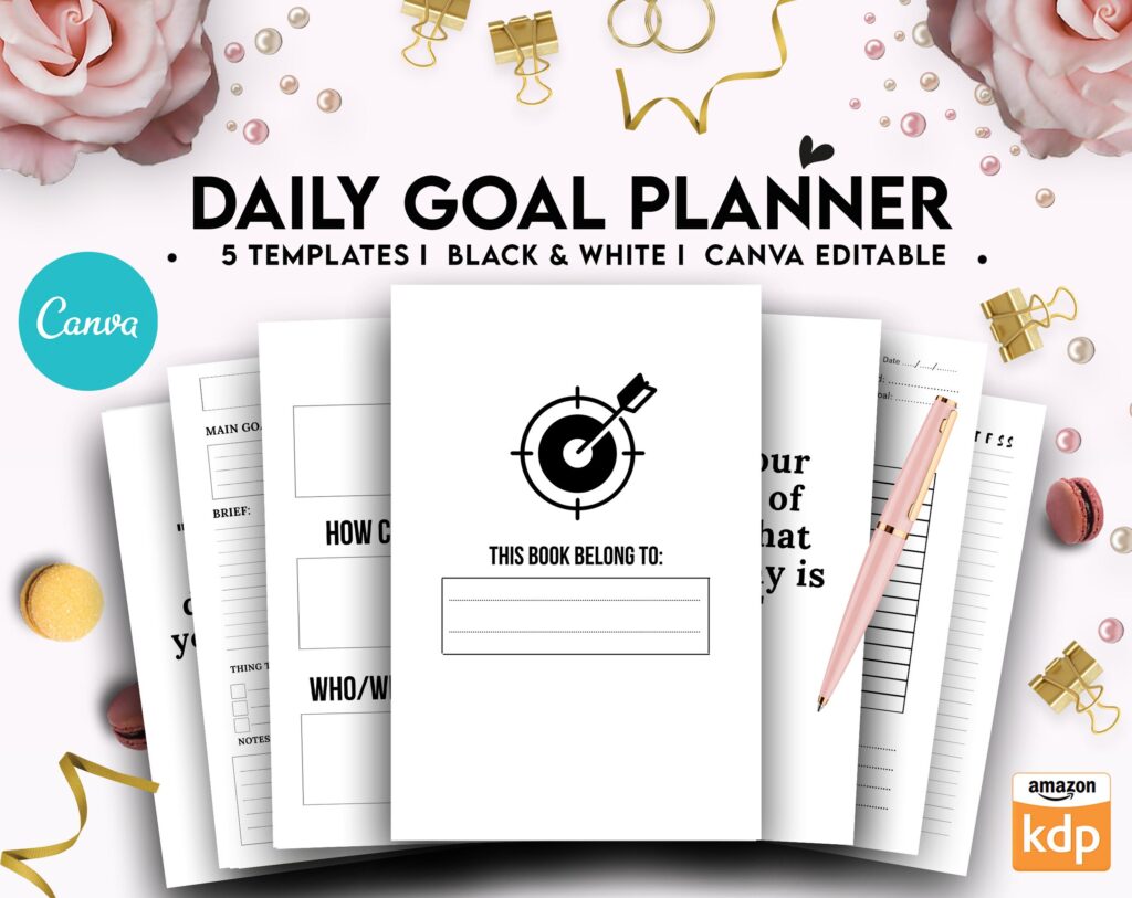 Canva Daily Goal Planner 5 Templates for Journal, Canva KDP Planner editable interiors Bundle COMMERCIAL USE