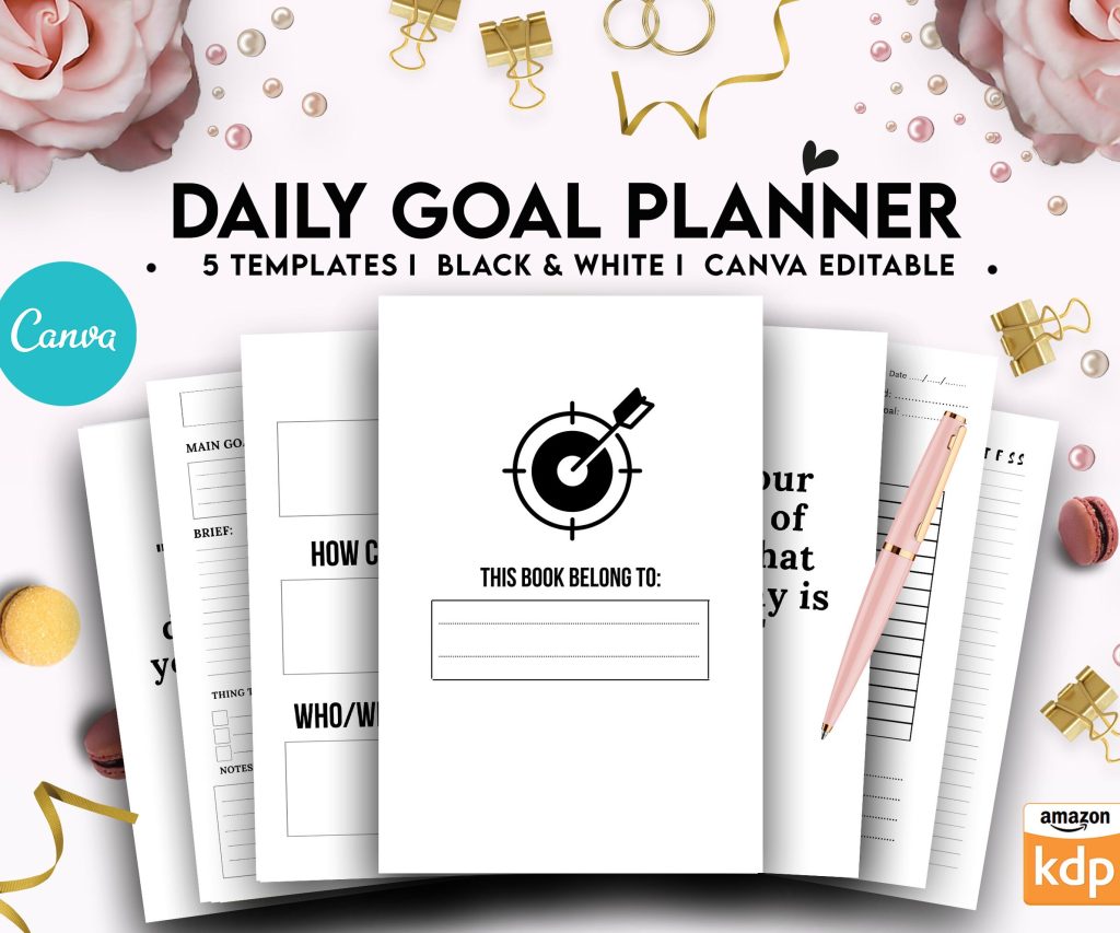Canva Daily Goal Planner 5 Templates for Journal, Canva KDP Planner editable interiors Bundle COMMERCIAL USE