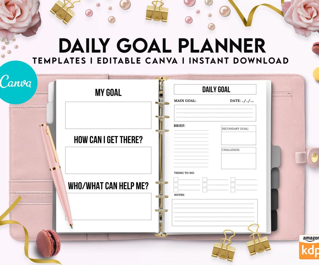 Canva Daily Goal Planner 5 Templates for Journal, Canva KDP Planner editable interiors Bundle COMMERCIAL USE