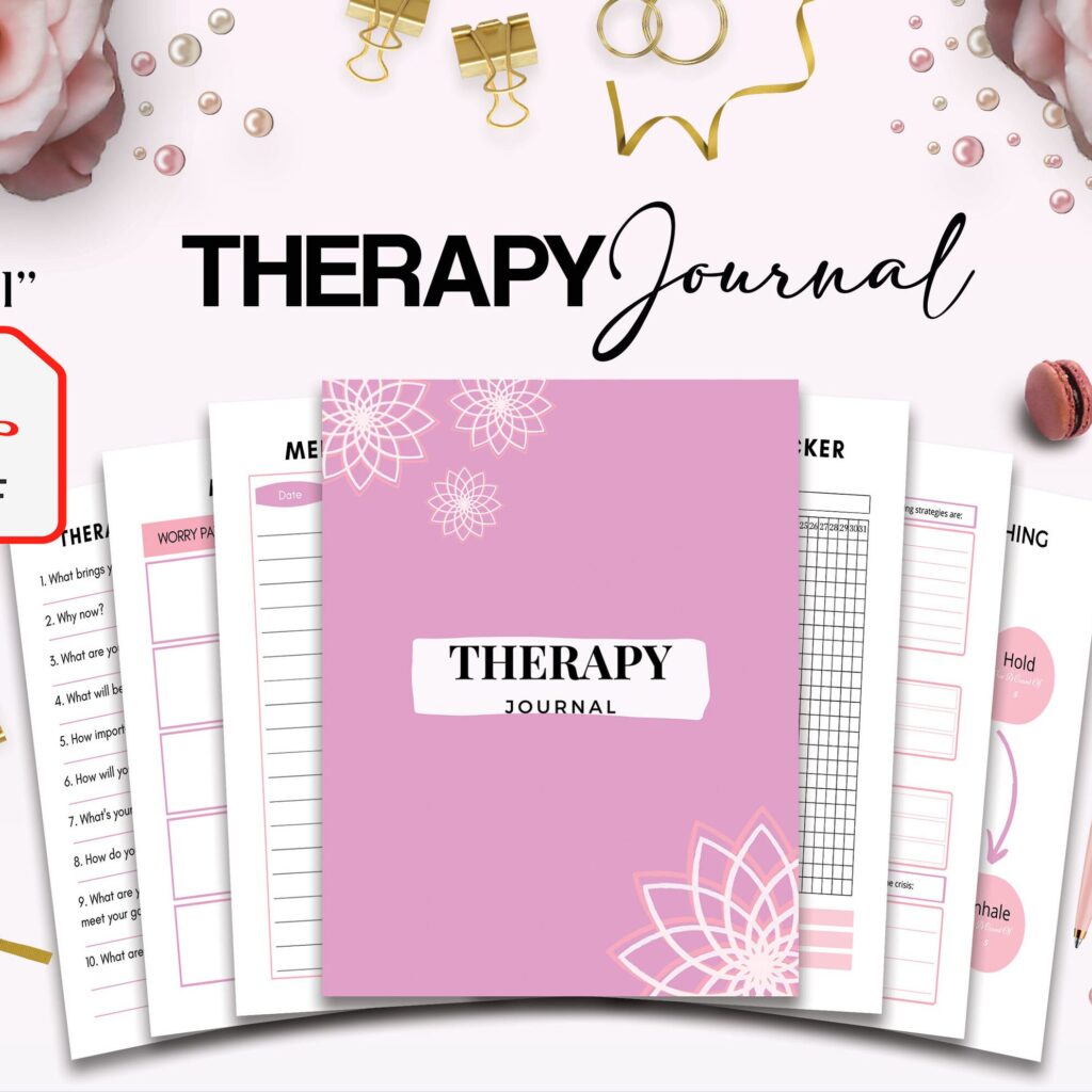 Therapy Journal with questions workbook 8.5×11″ 30 Pages, KDP interior printable, Worksheet, Mental health anxiety, Depression, self-care ..