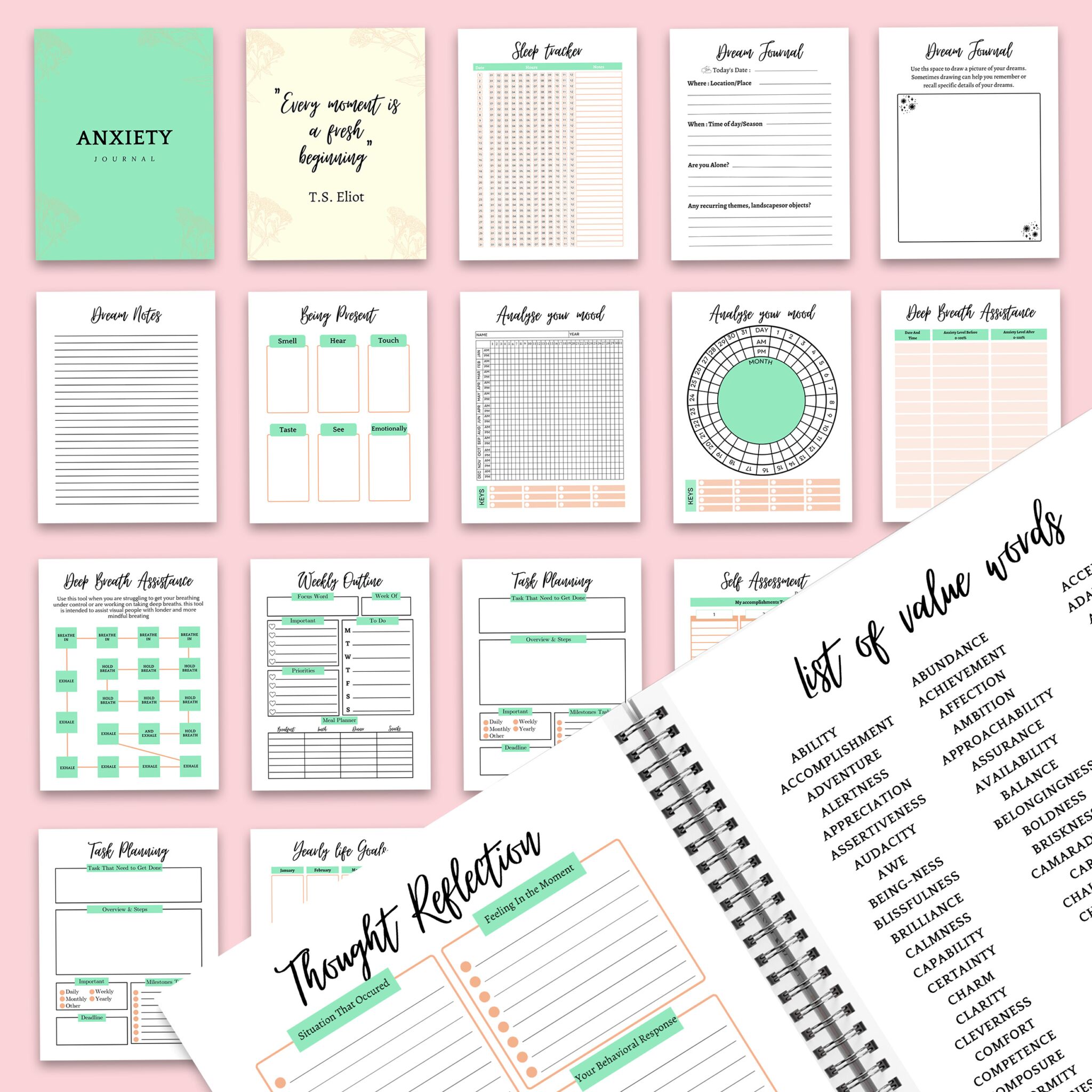 Anxiety Journal with questions, Therapy workbook 8.5×11" Canva Editable 30 Templates, Canva KDP